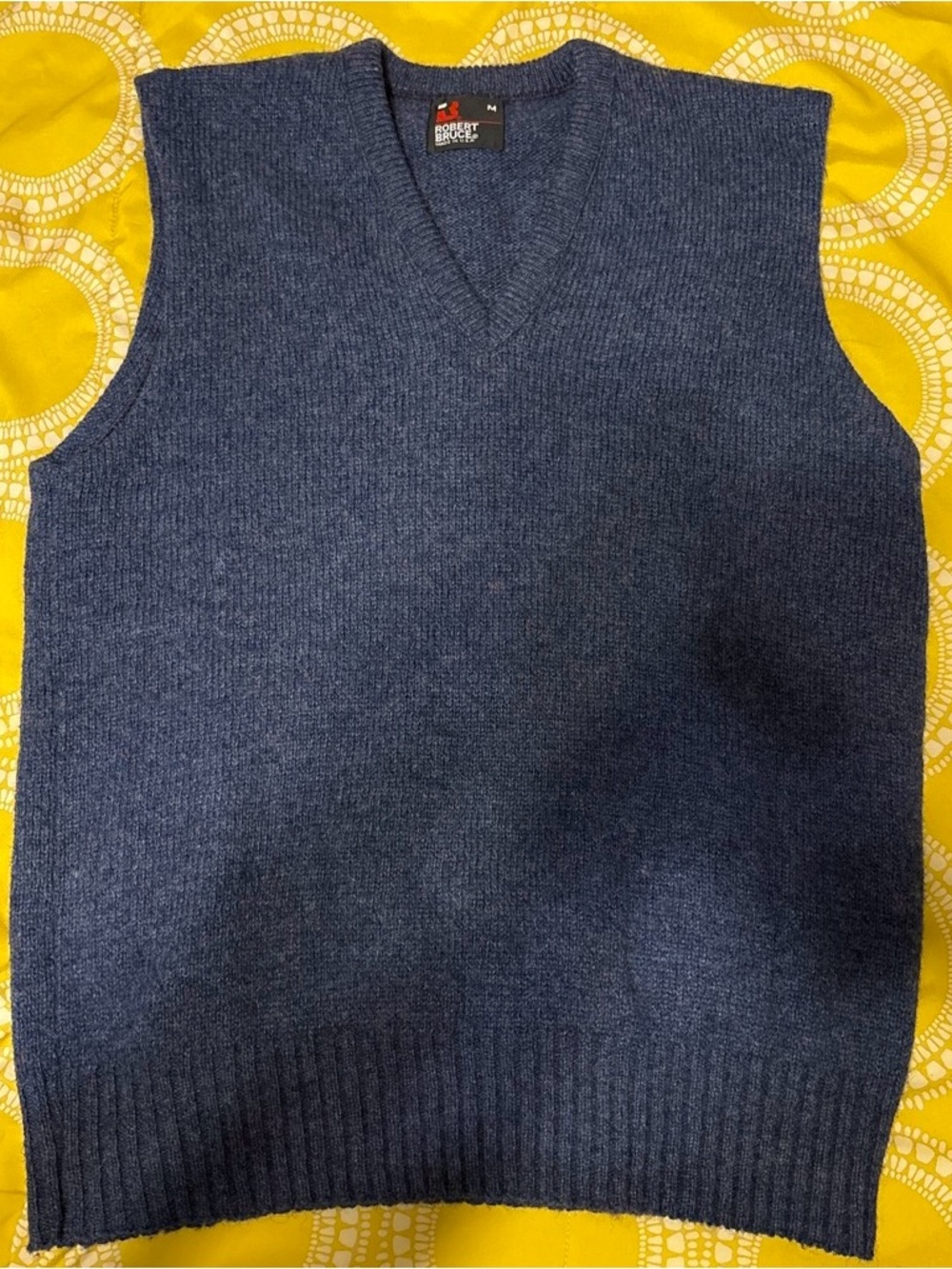 Vintage Robert Bruce Men's Navy V-Neck Wool Sweater Vest